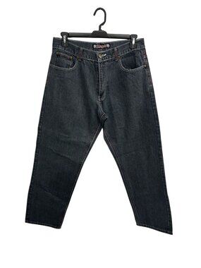 Jinzu 36 Mens Dark Wash Denim Jeans Embroidered Pockets Grungecore Alt Aesthetic